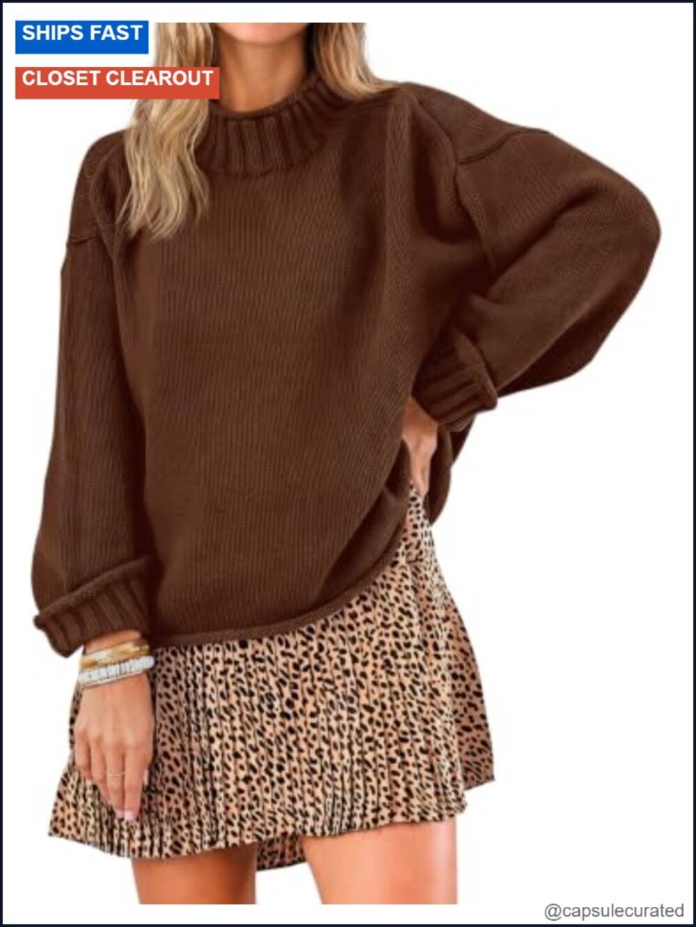 Oversized Mock Neck Chunky Knit Pullover Sweater